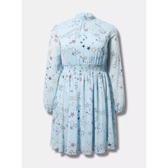 Torrid Mini Clipdot Blouson Sleeve Mock Neck Skater Dress in Space Motif – 3X - Picture 10 of 15